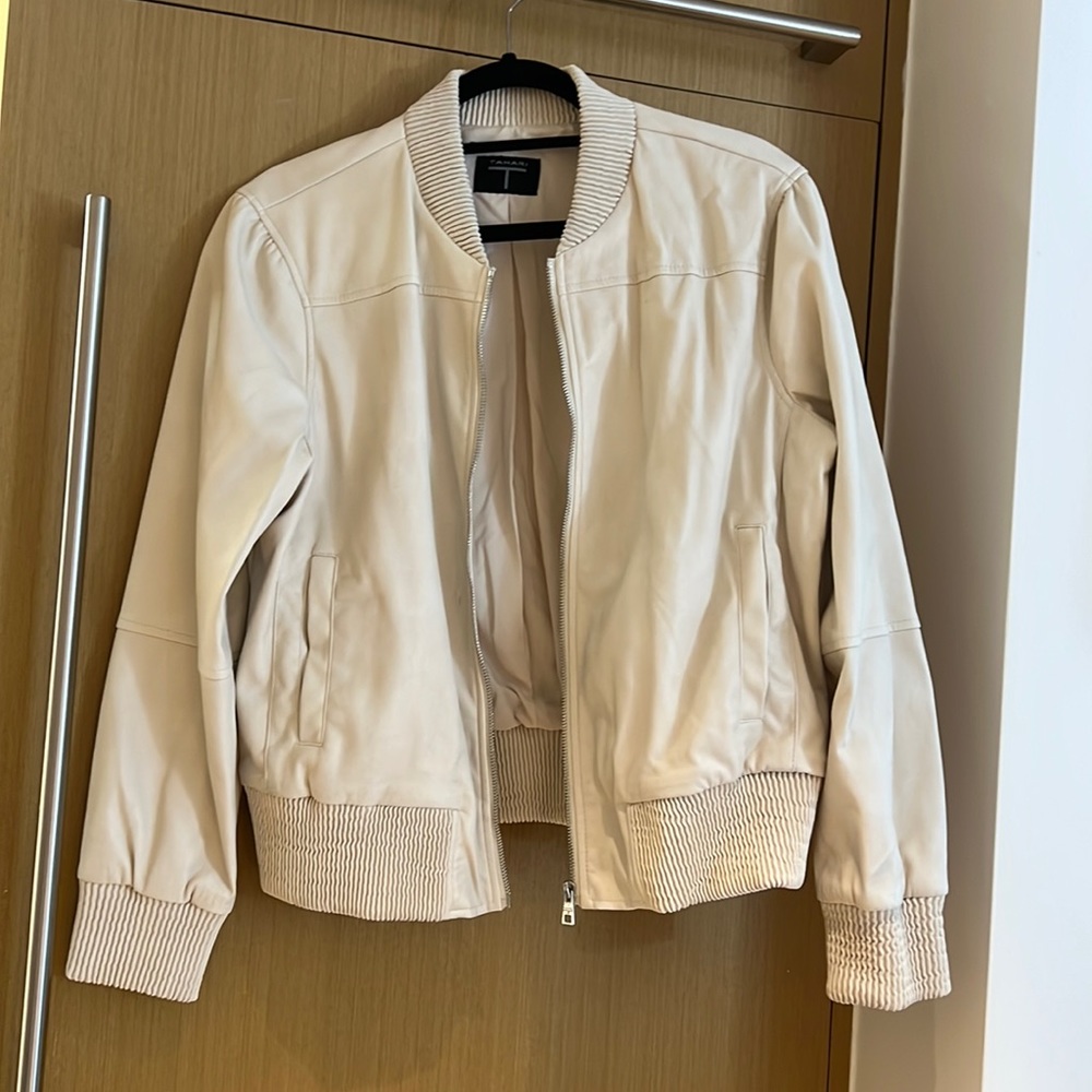 Tahari white faux leather jacket